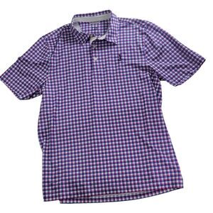 Cutter and Buck Adult‎ Polo Shirt XL Grid Check CB DryTec 50 UPF Pink Blue White